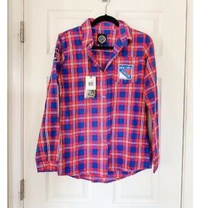 NWT NHL New York Rangers Button Down Flannel Shirt